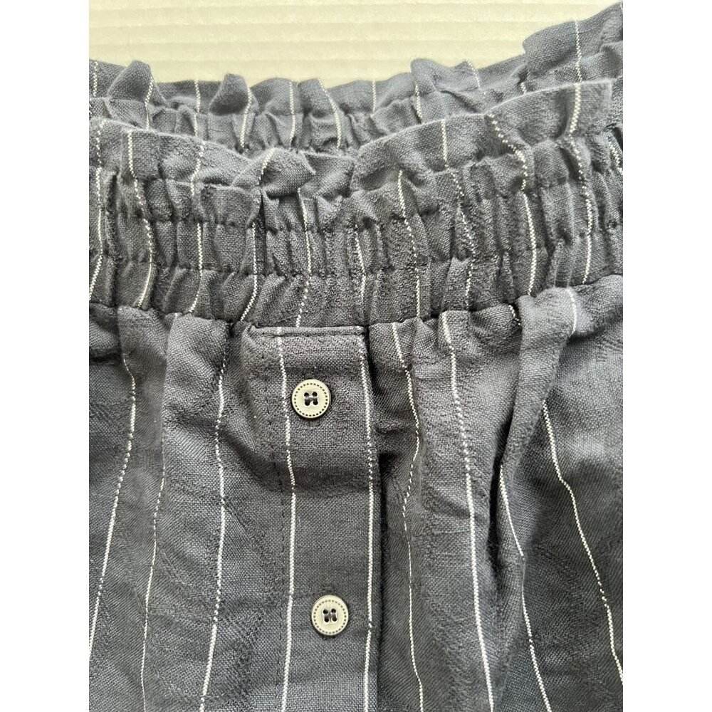 LUCKY BRAND Off the Shoulder Linen Shirt Blouse Dark Gray Stripe Lines Large - Picture 4 of 8